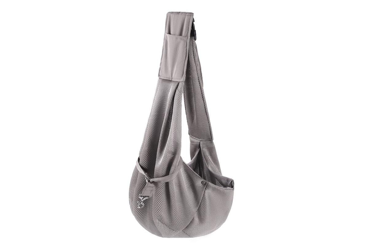 Breathable Dog Carrier Sling With Storage Pocket Pet Carrier Shoulder Pouch For Outdoor Travel -Gray