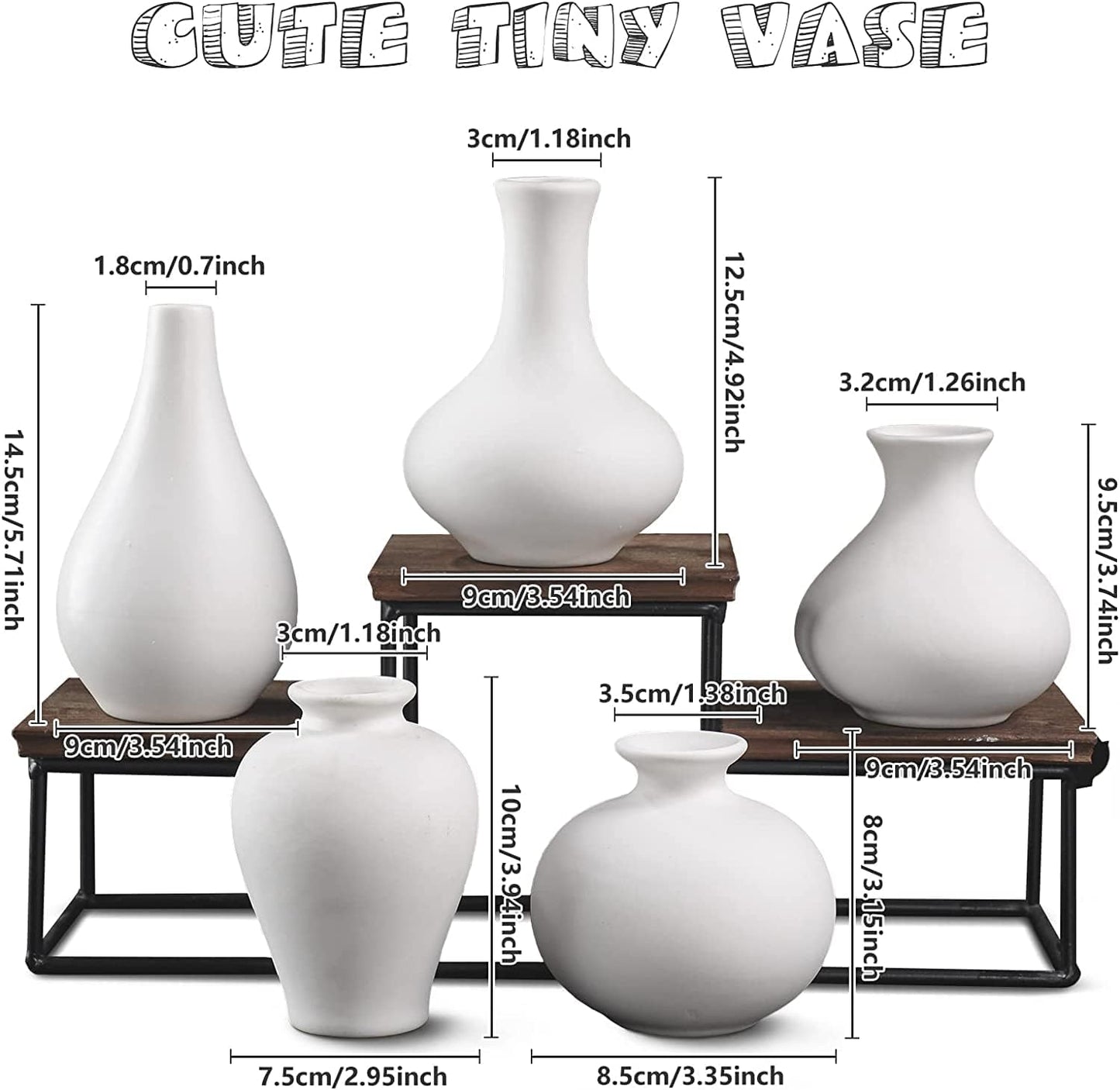 Ceramic Set of 5 White Vases for Home D?cor