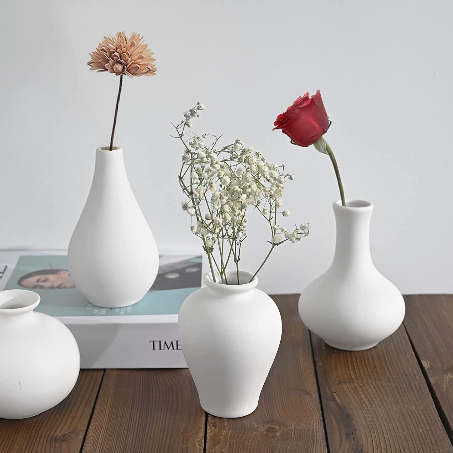 Ceramic Set of 5 White Vases for Home D?cor
