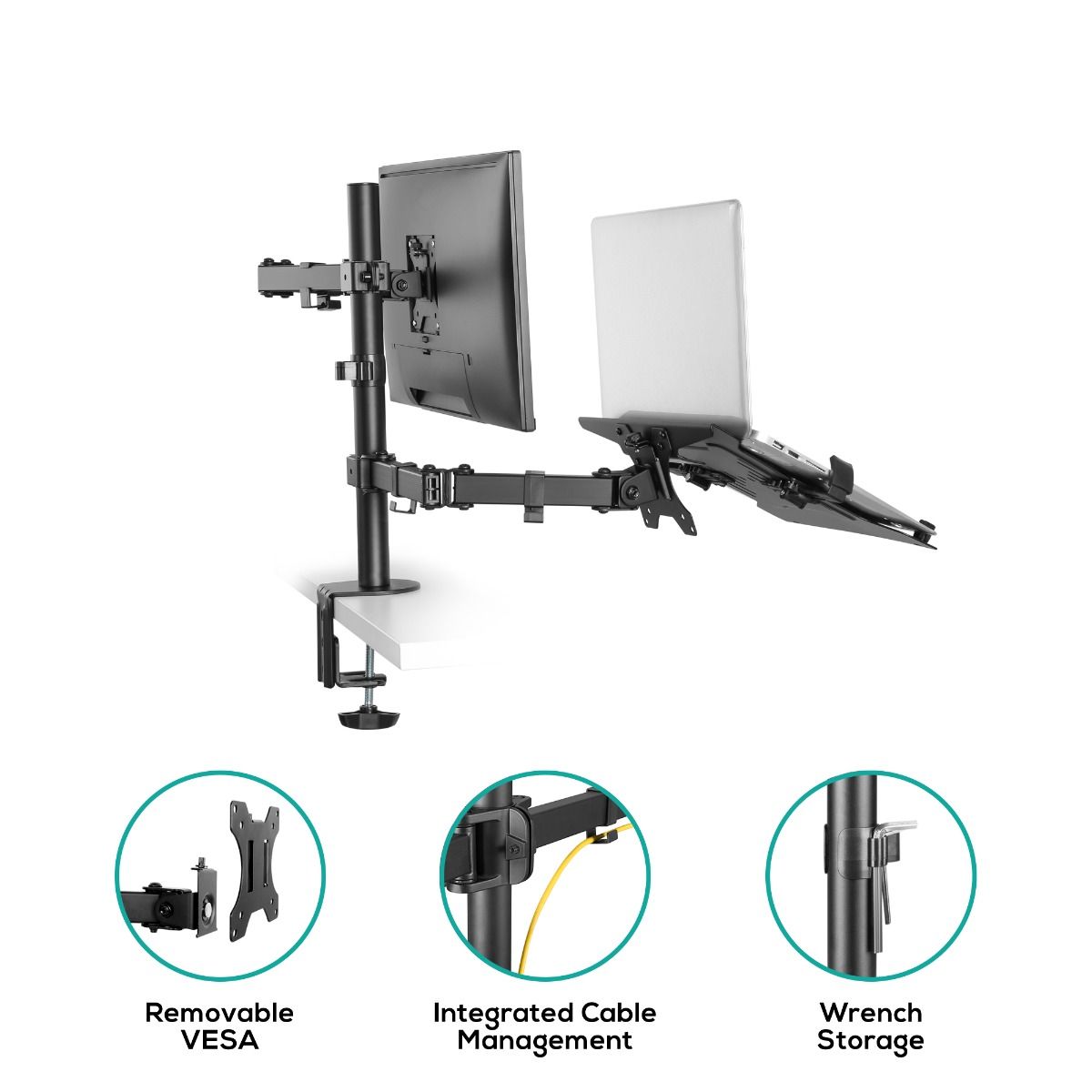 activiva Dual-Screen Articulating Monitor Arm with Interchangeable Laptop Holder