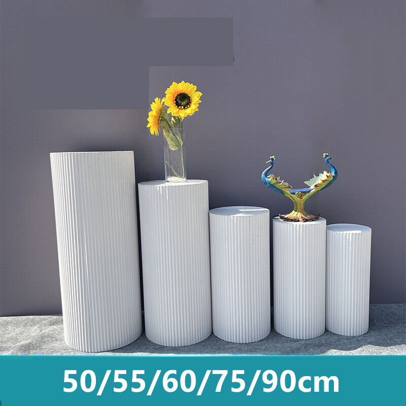 5x Metal Wedding Plinths Cylinder Pedestal Stand Ripple Cake Dessert Display