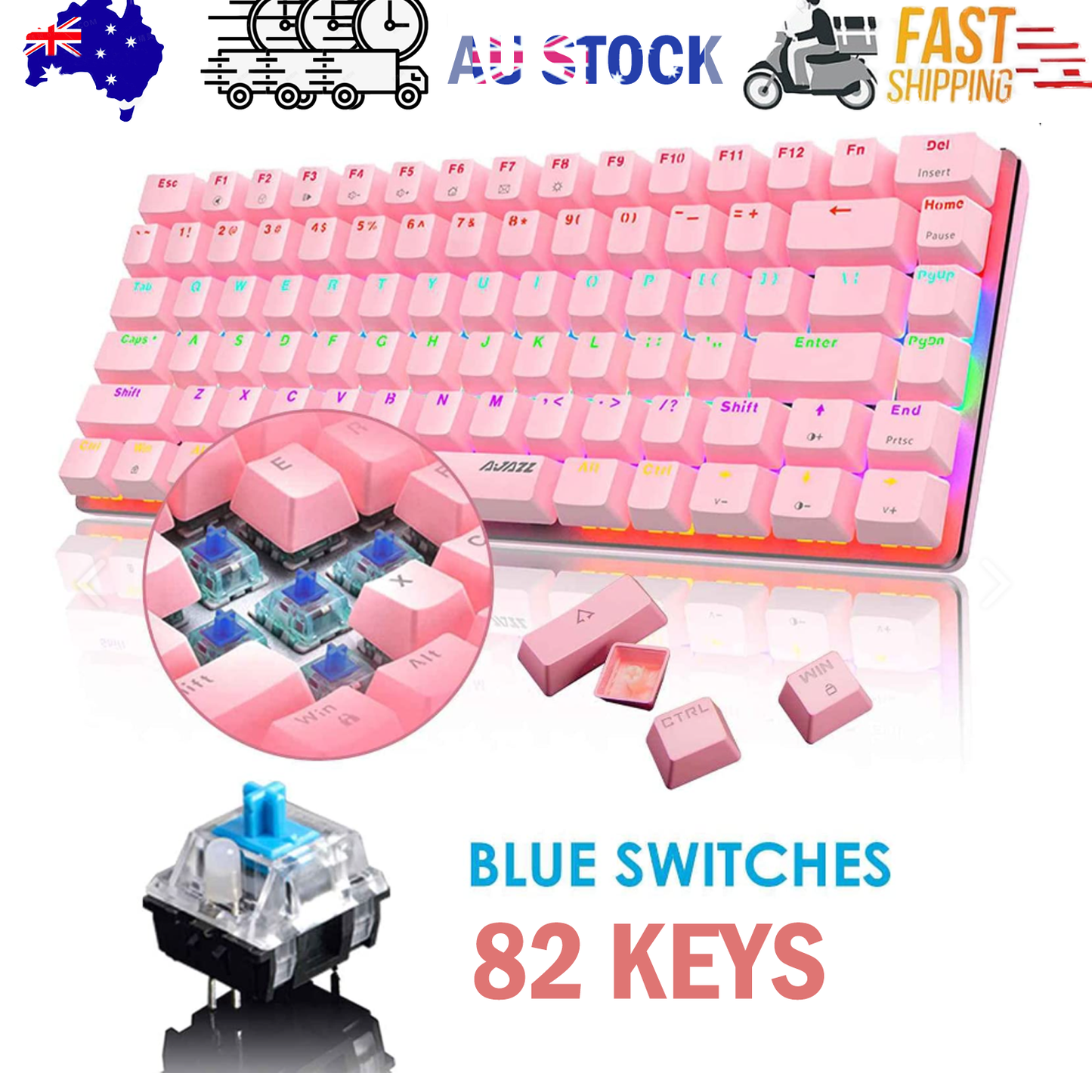 AK33 82 keys Compact Gaming Mechanical Keyboard with Anti-ghosting Keys for Game