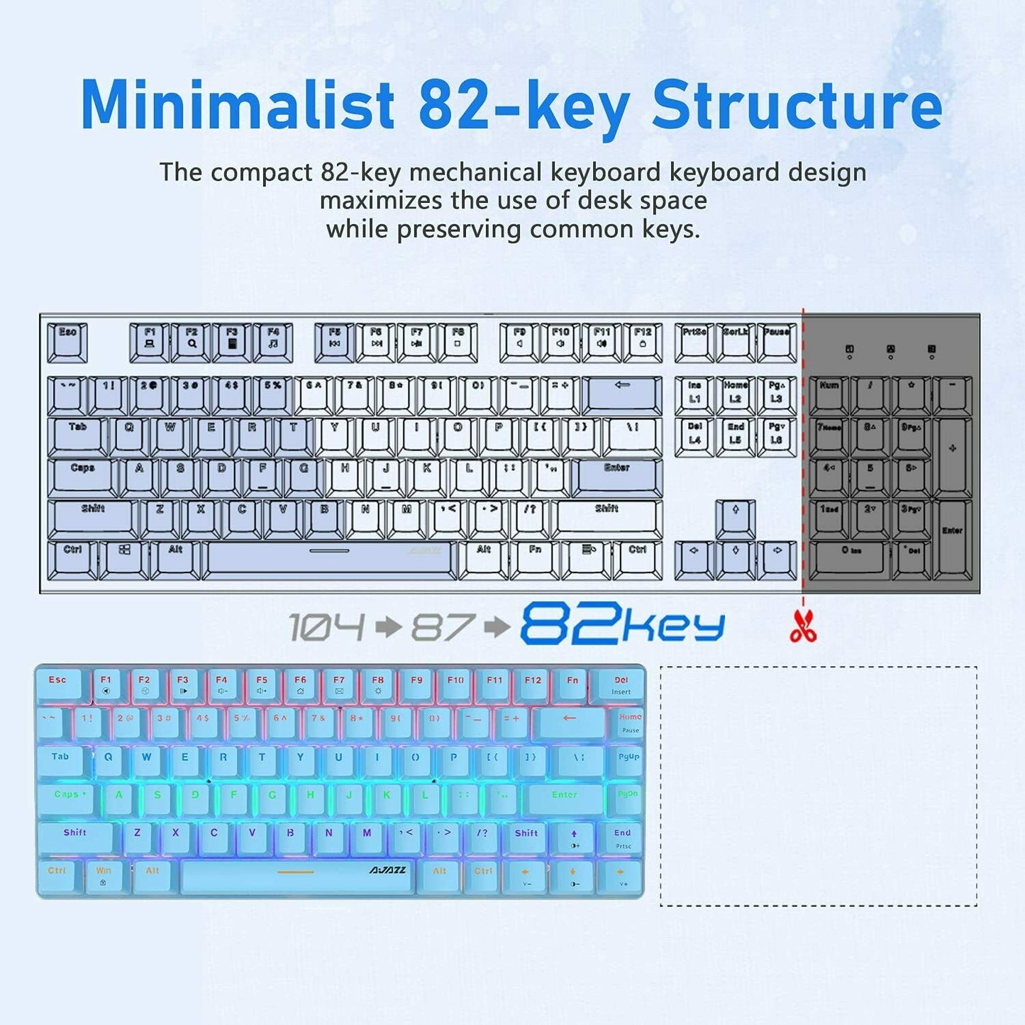 AK33 82 keys Compact Gaming Mechanical Keyboard with Anti-ghosting Keys for Game