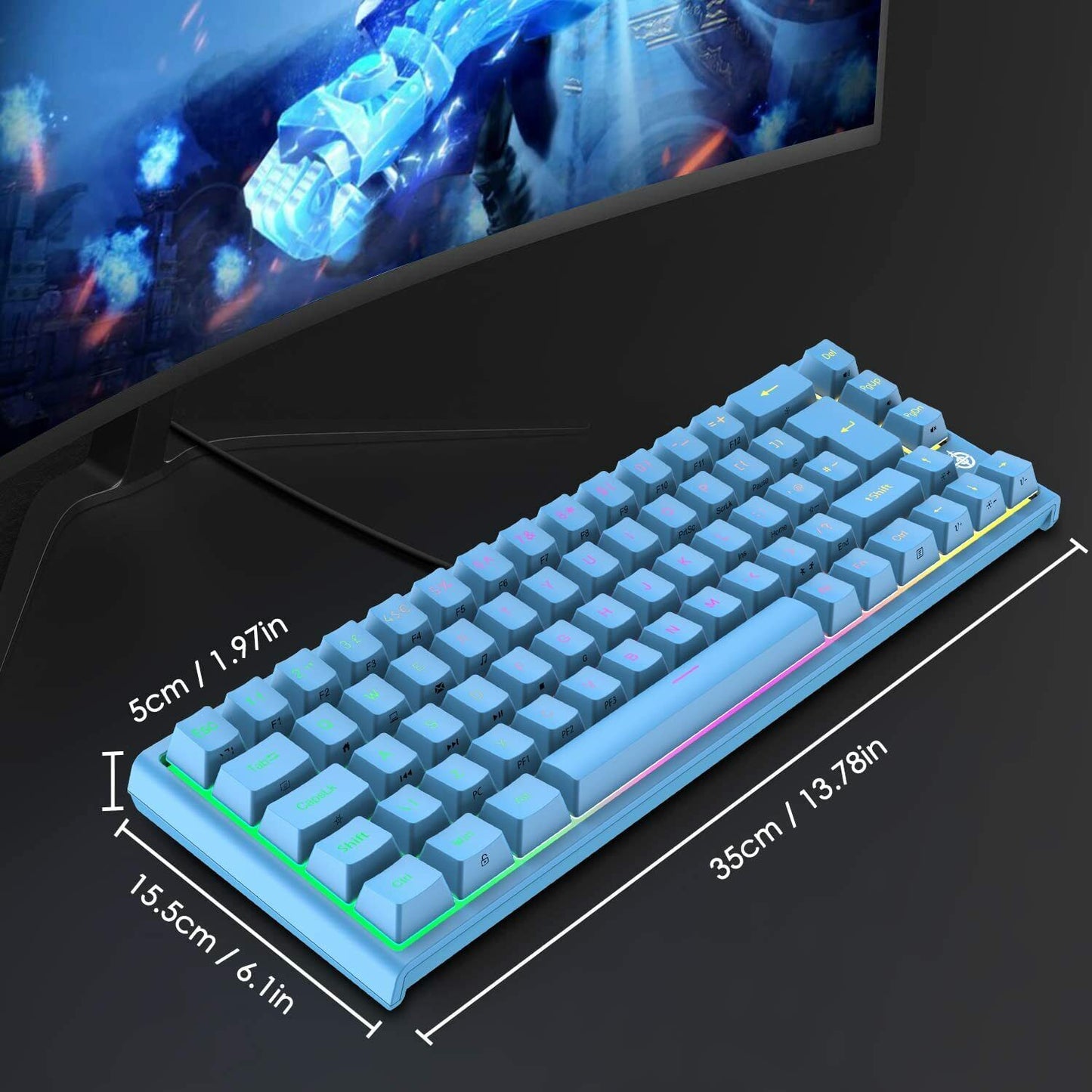 67 Keys Layout Design Mechanical Gaming Keyboard PC PS4 RGB Backlight Wired USB Blue