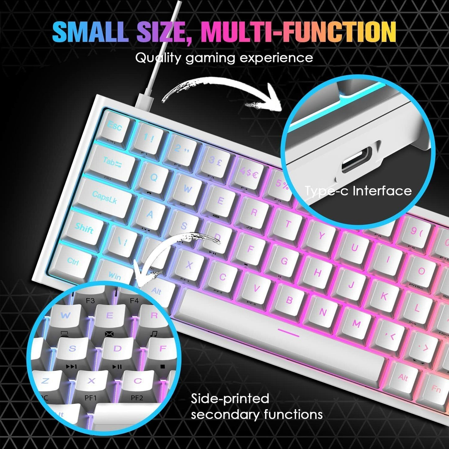 67 Keys Layout Design Mechanical Gaming Keyboard PC PS4 RGB Backlight Wired USB White