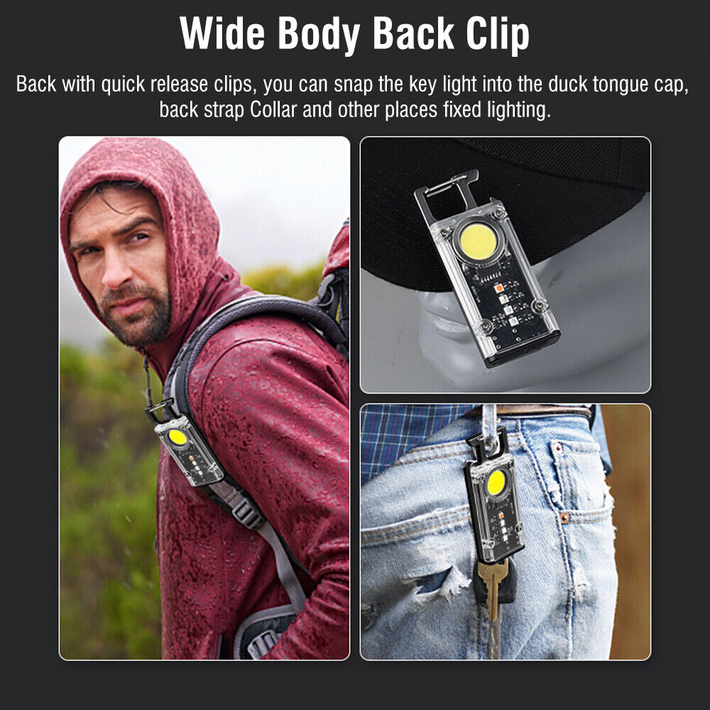 Mini Flashlight Keychain USB Rechargeable Cob Waterproof Portable Led Work Light
