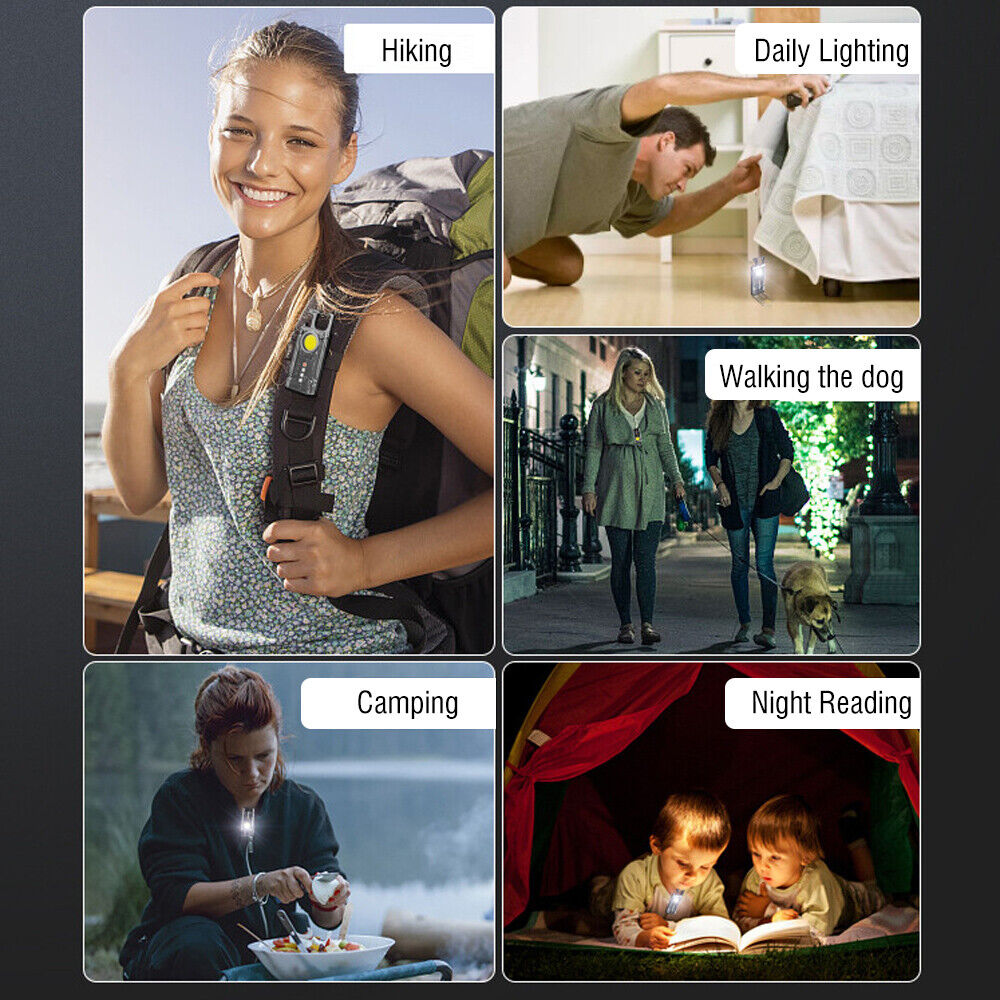 Mini Flashlight Keychain USB Rechargeable Cob Waterproof Portable Led Work Light