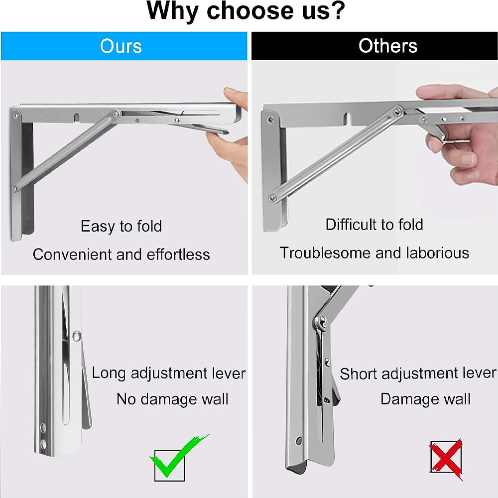 16"Stainless Steel Folding Table Bracket Shelf Bench 200kg Load Heavy Duty