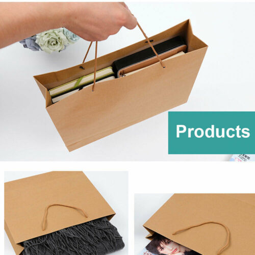 25pcs Bulk Kraft Paper Bags Gift Shopping Carry Craft Brown Retail Bag with Handles Au M