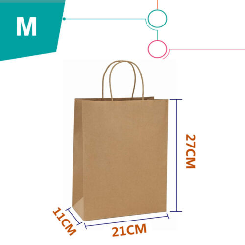 5pcs Bulk Kraft Paper Bags Gift Shopping Carry Craft Brown Retail Bag with Handles Au M