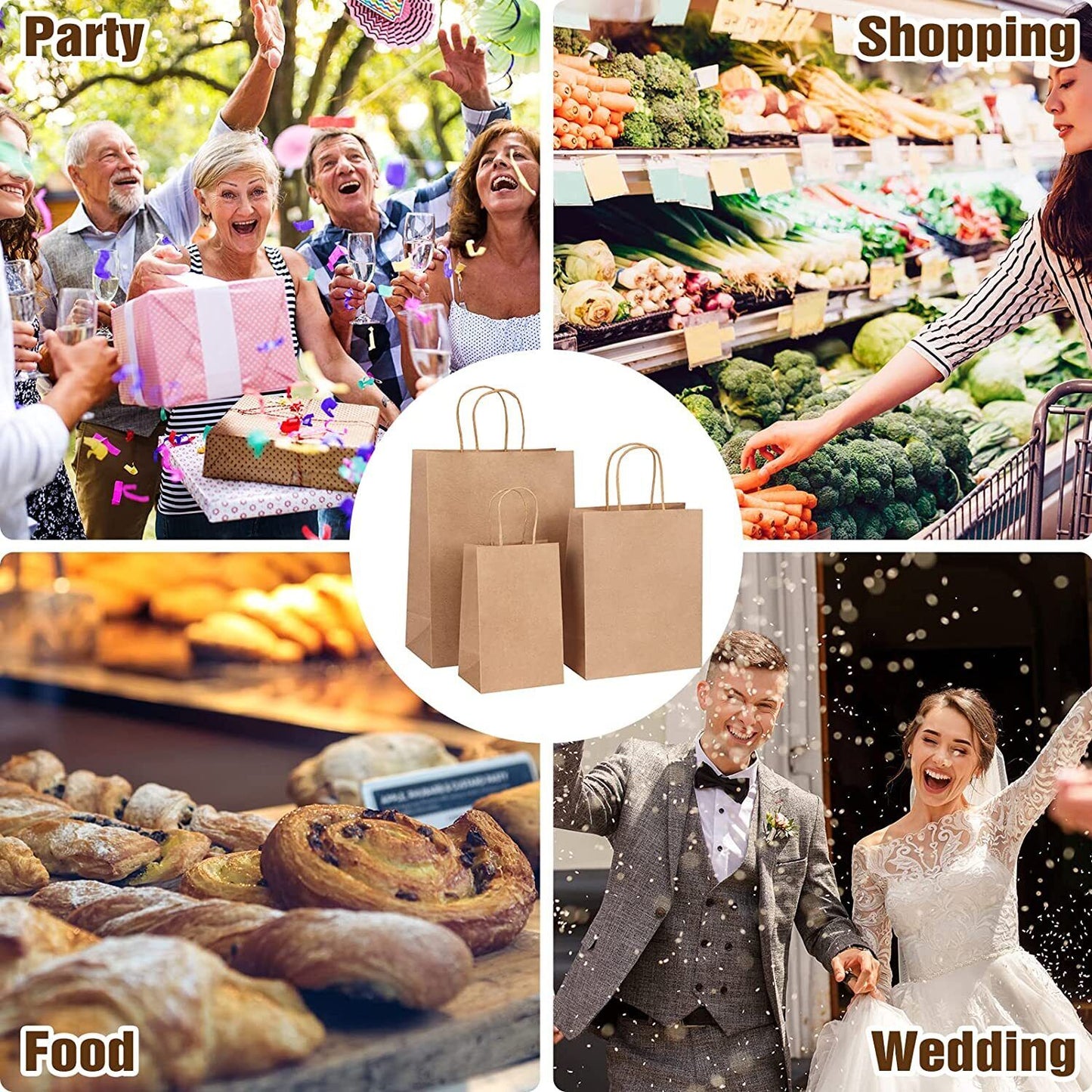 5pcs Bulk Kraft Paper Bags Gift Shopping Carry Craft Brown Retail Bag with Handles Au M