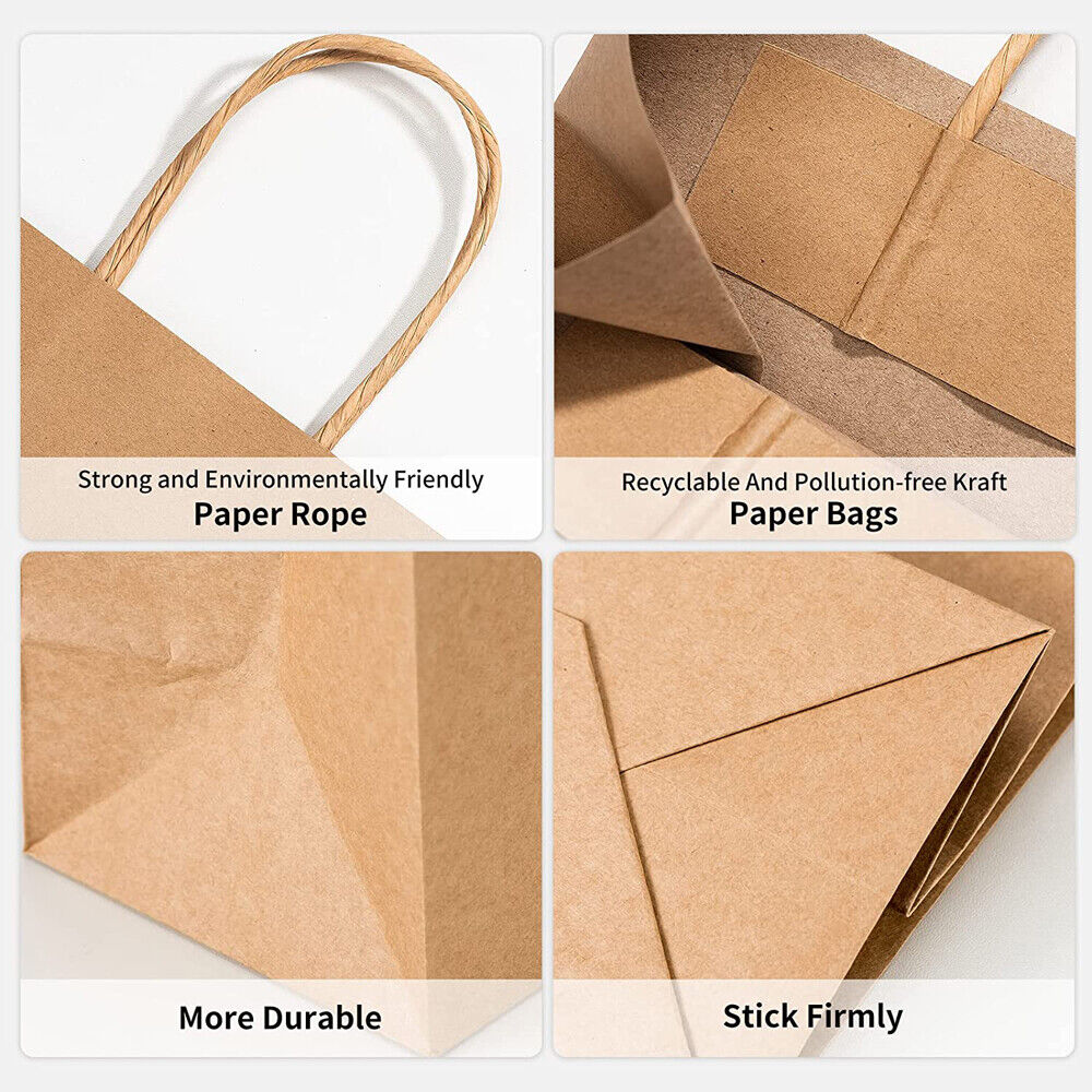 5pcs Bulk Kraft Paper Bags Gift Shopping Carry Craft Brown Retail Bag with Handles Au M