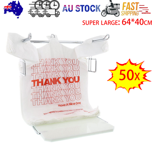 50X Plastic Shopping Bags - Reusable Recyclable Singlet Eco Grocery Carry Bag Super Large