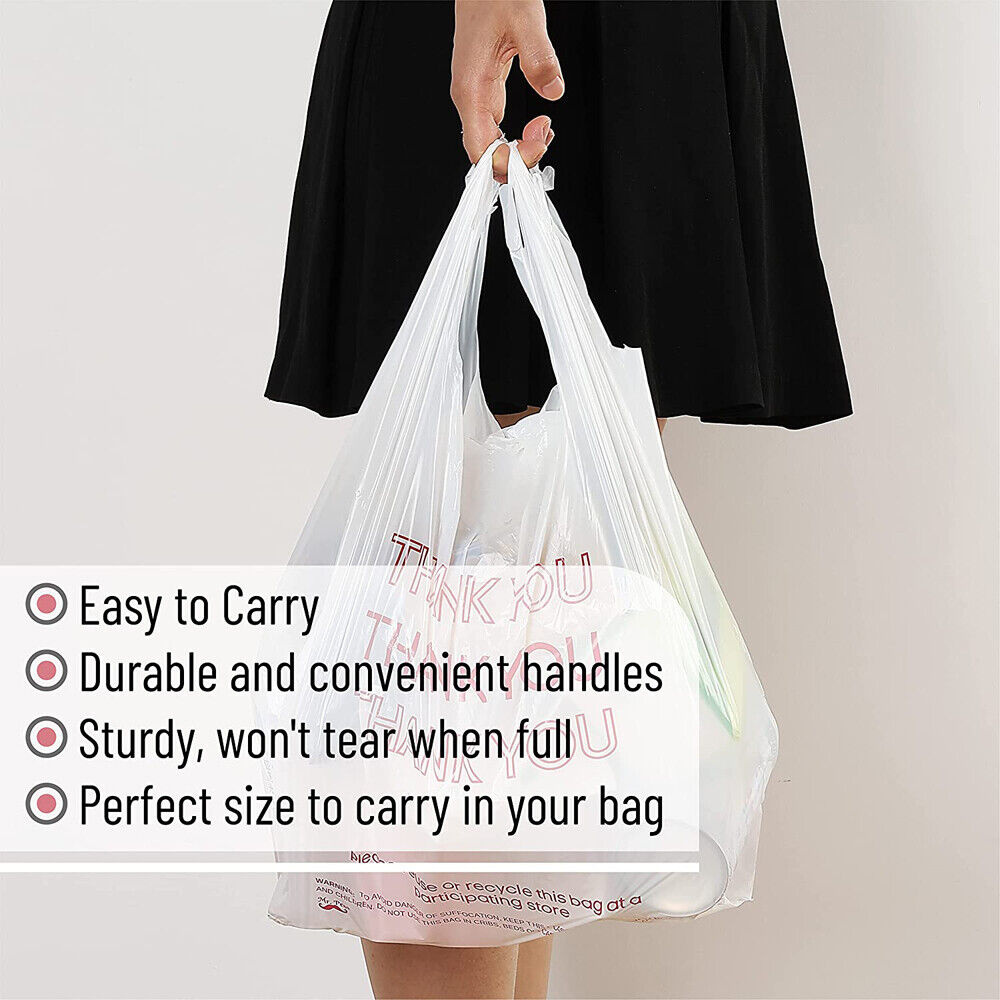 50X Plastic Shopping Bags - Reusable Recyclable Singlet Eco Grocery Carry Bag Super Large