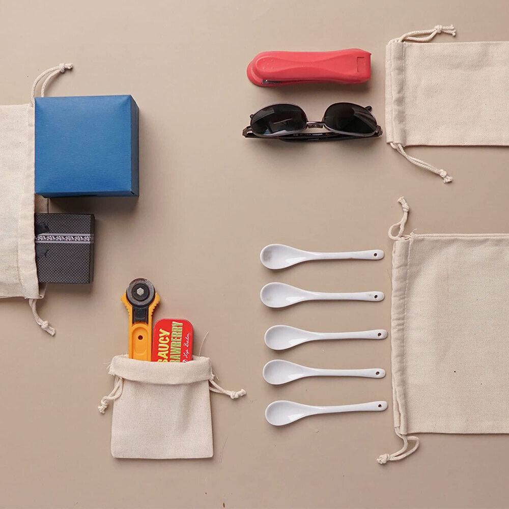 50Pcs 20X30cm Drawstring Storage Bags Calico Bags Linen Tote Gift Bag Bulk