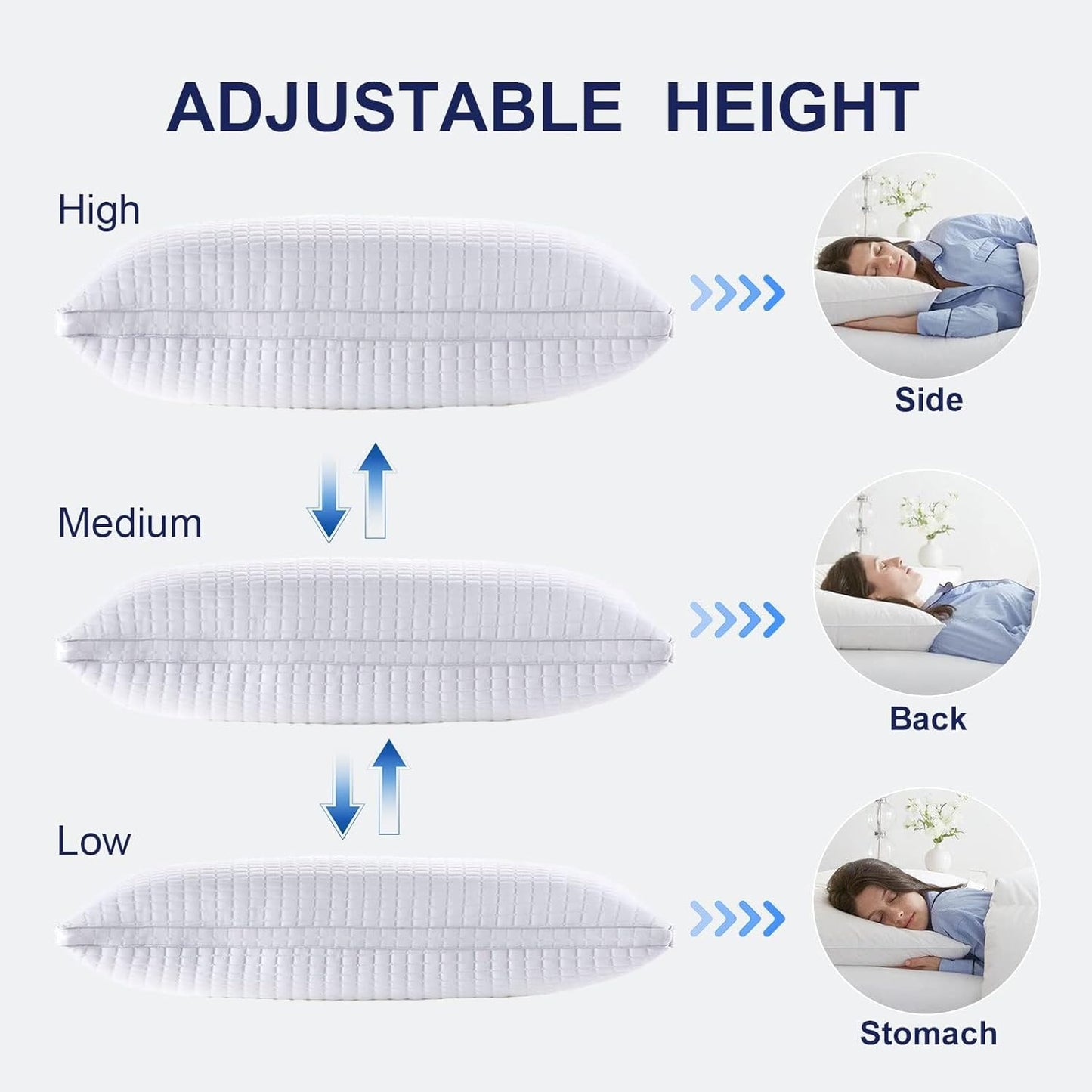 2xStandard Quality Pillows Cotton Hotel Adjustable Home Pillows Down Alternative Pillows