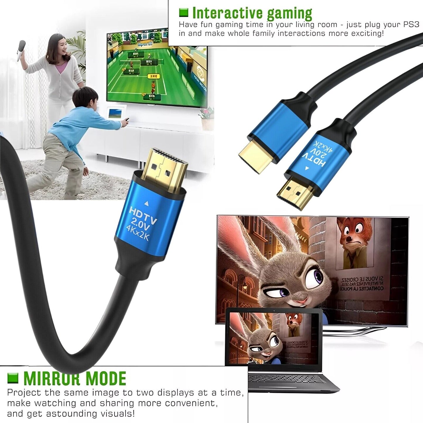 4K Premium HDMI Cable V2.0 Ultra HD 3D High Speed Ethernet 1.5m
