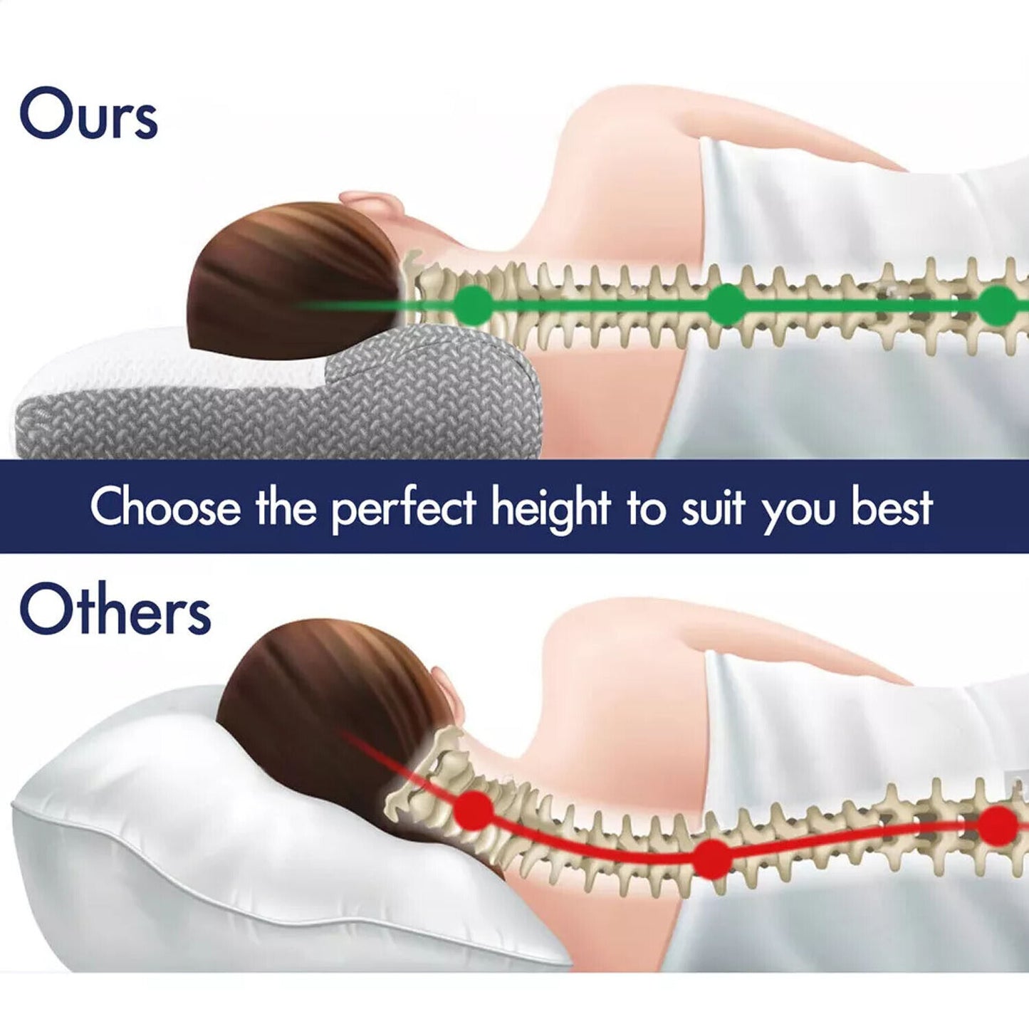 Ergonomic Cervical Pillow Contour Orthopedic Neck Pain Adjustable Bed Pillow