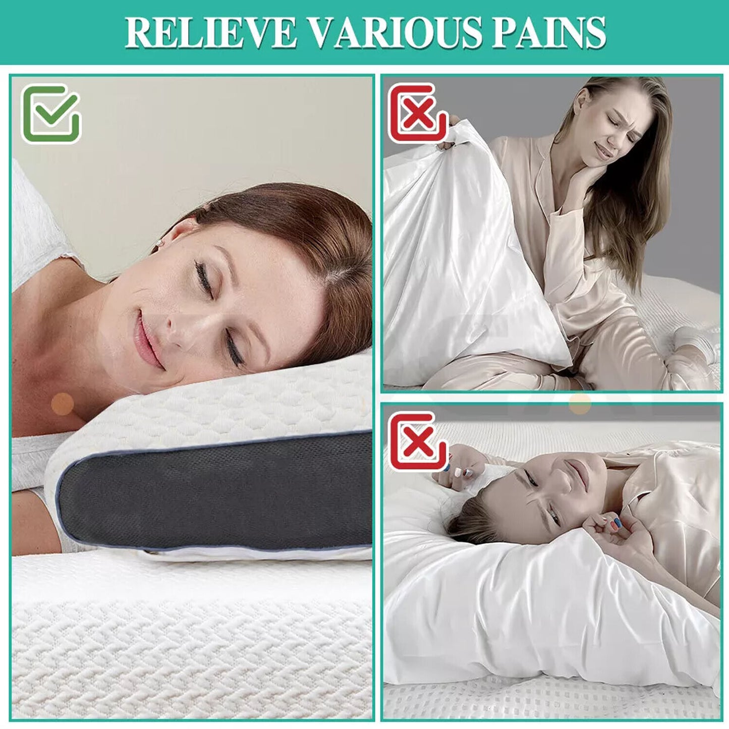 2 pcs Pain Relief Ergonomic Pillow Adjustable Contour Orthopedic Cervical Bed Pillow