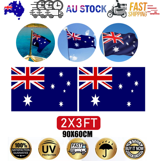 2 Pack Australian Aussie Flag Australia Anzac Day Oz AU 2x3ft 60x90cm Polyester