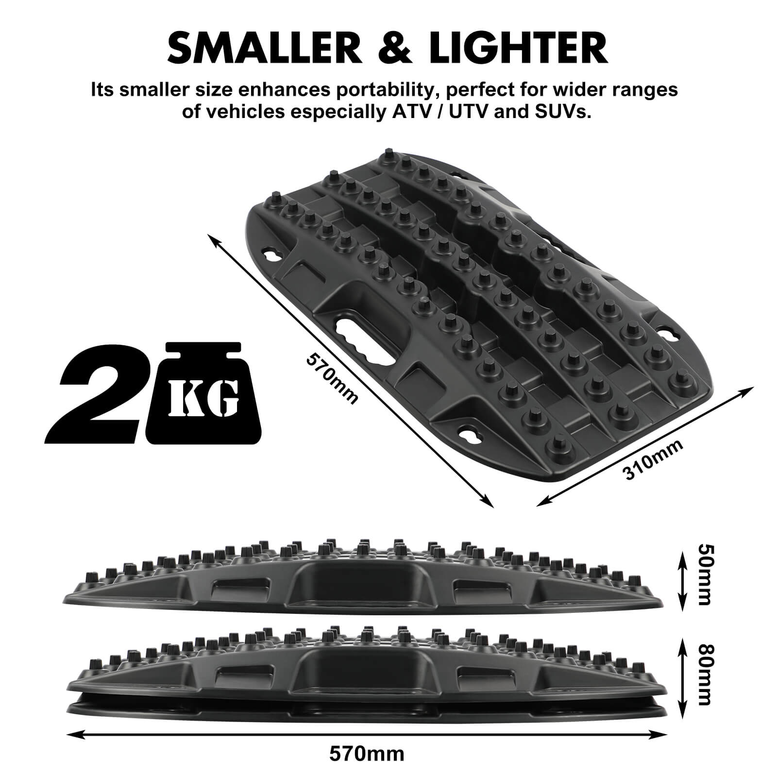 Mini Recovery Tracks Traction Boards Sand Mud Snow 4WD 4x4 Vehicle 1 Pair Black
