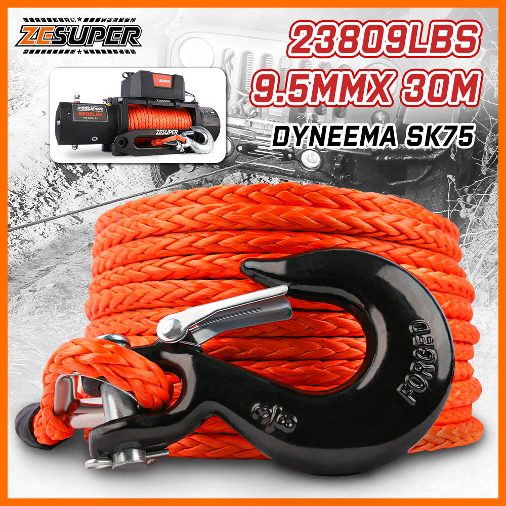 Winch Rope 9.5MM X 30M Dyneema SK75 Hook Synthetic Car Tow Recovery Cable Hook