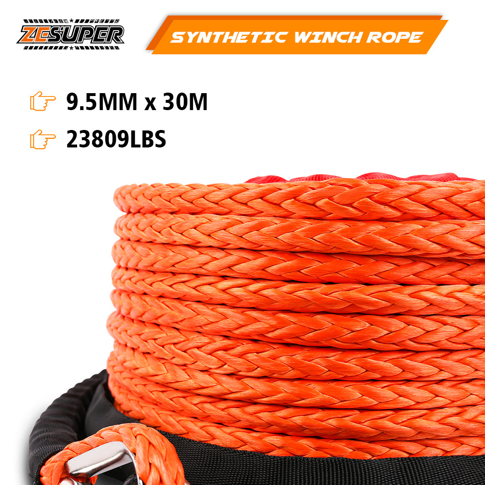 Winch Rope 9.5MM X 30M Dyneema SK75 Hook Synthetic Car Tow Recovery Cable Hook