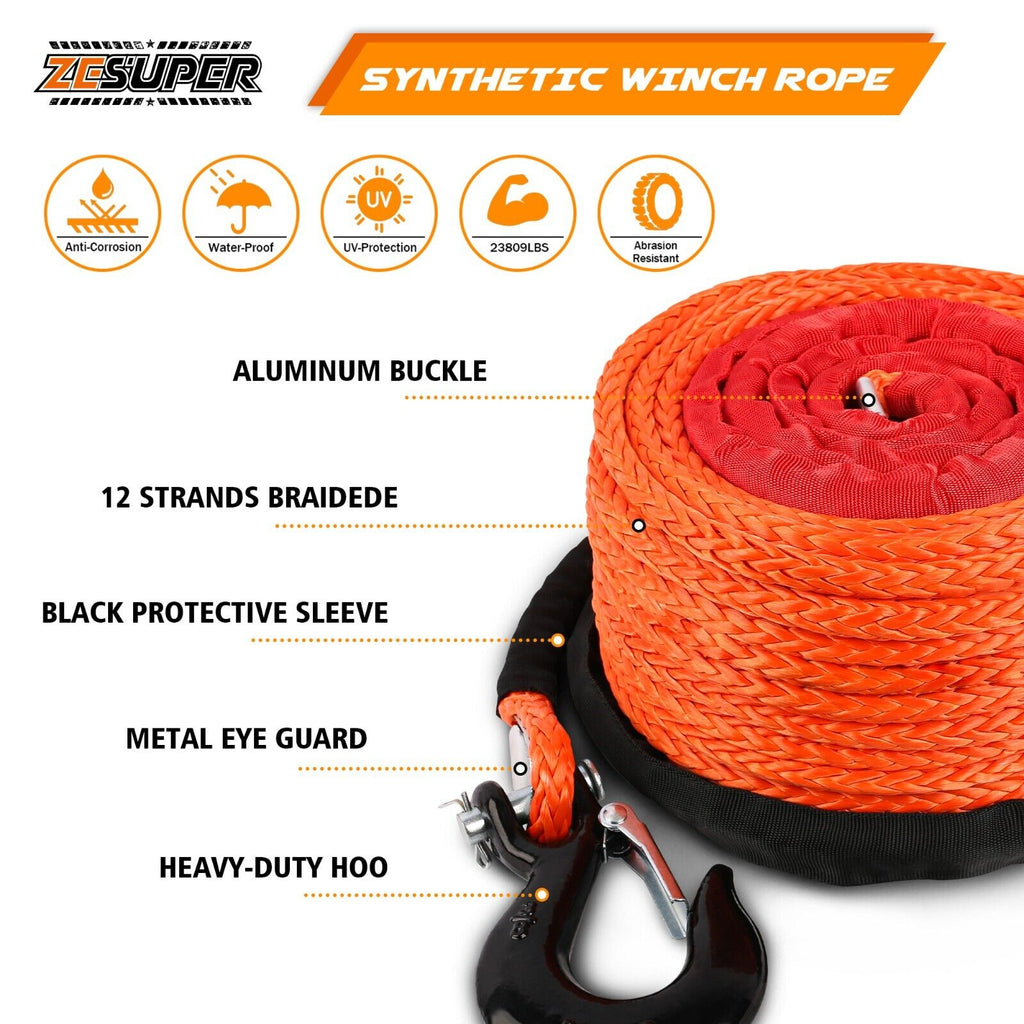 Winch Rope 9.5MM X 30M Dyneema SK75 Hook Synthetic Car Tow Recovery Cable Hook