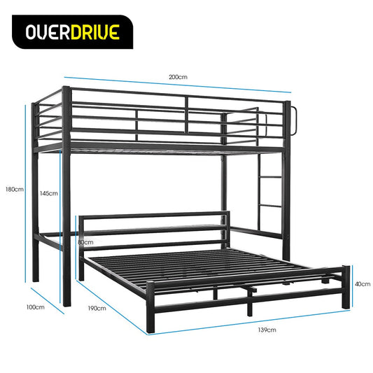 KINGSTON SLUMBER Single Loft Bed And Double Underbed, Multifunctional, Space Saving with Fixed Ladder, Matte Dark Grey