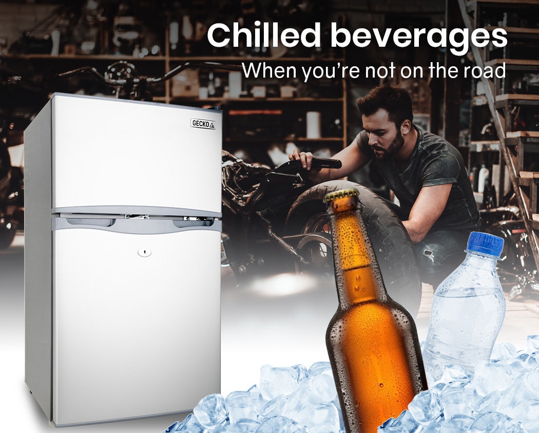 GECKO 95L Portable Upright Fridge, 12V/24V for Motorhome, Caravan, Silver