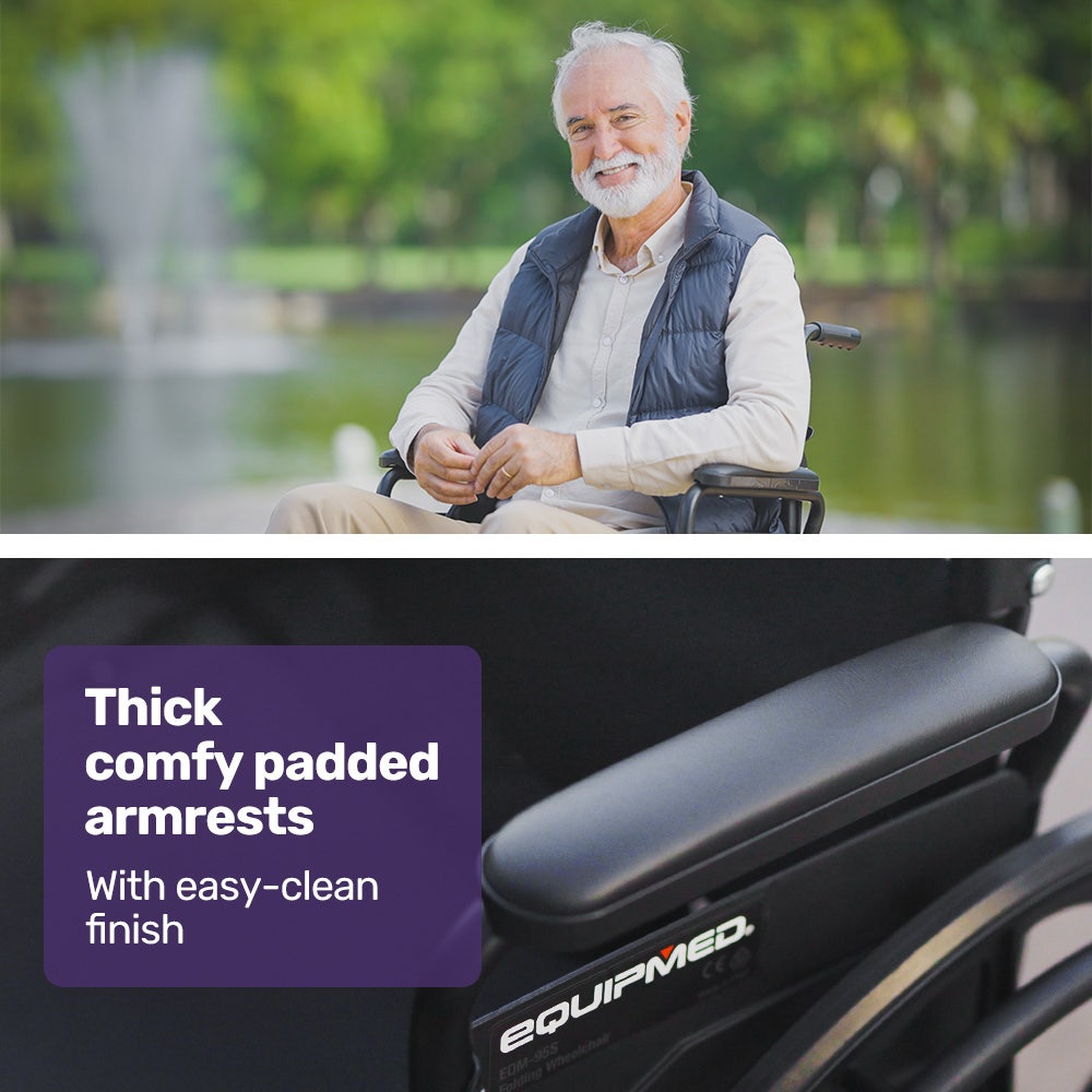 EQUIPMED 24 Inch Folding Wheelchair with Park Brakes, 136kg Capacity, 51cm Wide Seat, Black