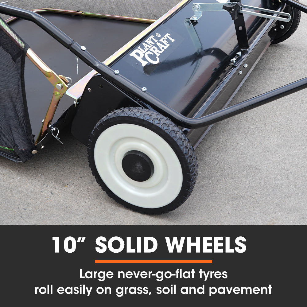 PlantCraft Lawn Sweeper 38 Wide, Tow Behind Leaf and Grass Clipping Collector, Universal Hitch for Ride on Mower, Garden Tractor