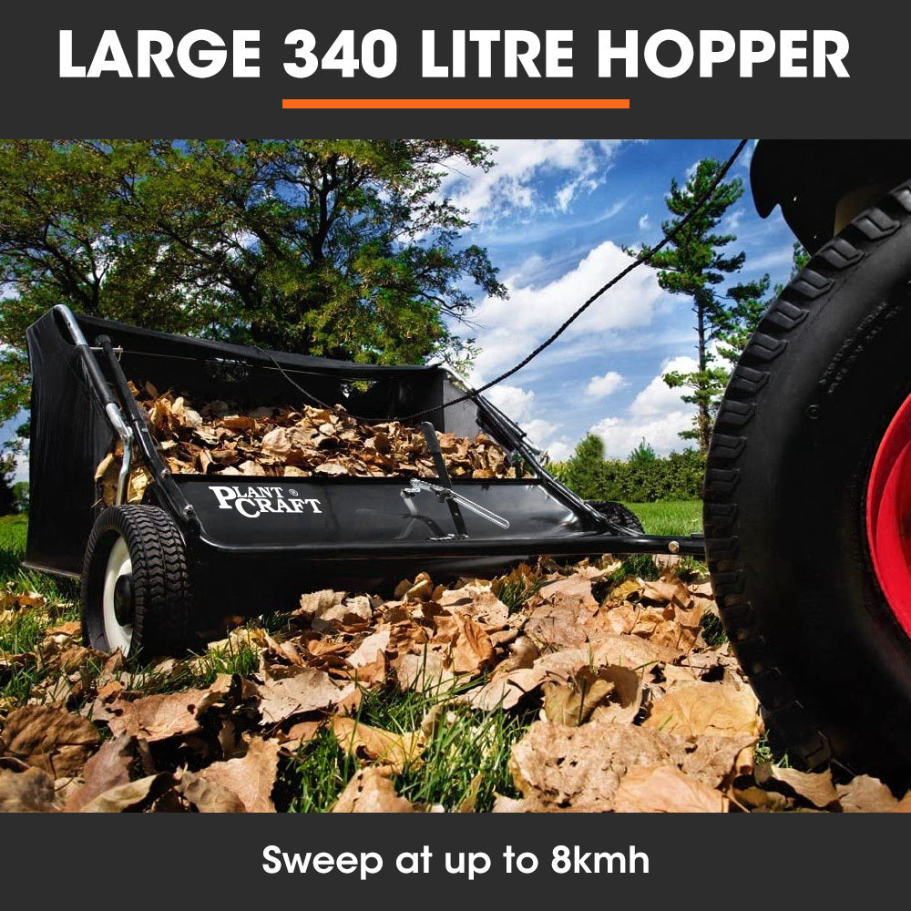 PlantCraft Lawn Sweeper 38 Wide, Tow Behind Leaf and Grass Clipping Collector, Universal Hitch for Ride on Mower, Garden Tractor