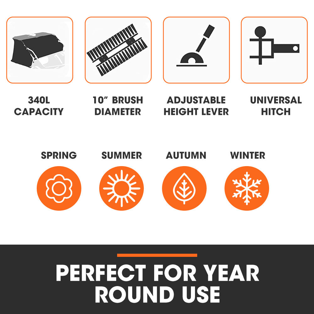 PlantCraft Lawn Sweeper 38 Wide, Tow Behind Leaf and Grass Clipping Collector, Universal Hitch for Ride on Mower, Garden Tractor