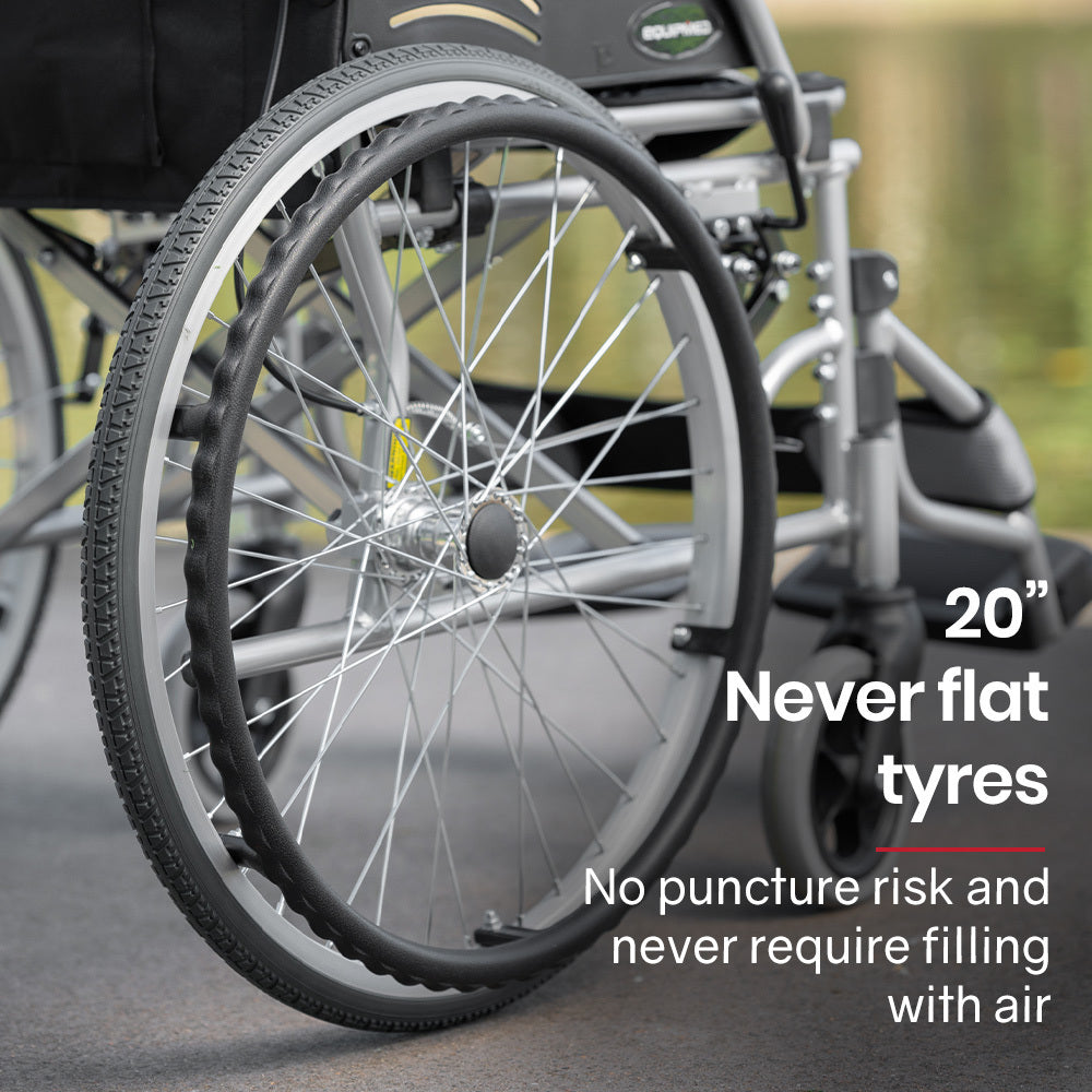 EQUIPMED Folding Aluminium Wheelchair, 20  Wheels, Park Brakes, 100kg Capacity, Grey/Black