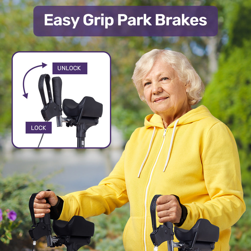 EQUIPMED Upright Rollator Walker with Forearm Support Rests, Mobilty Aid with Seat, Blue