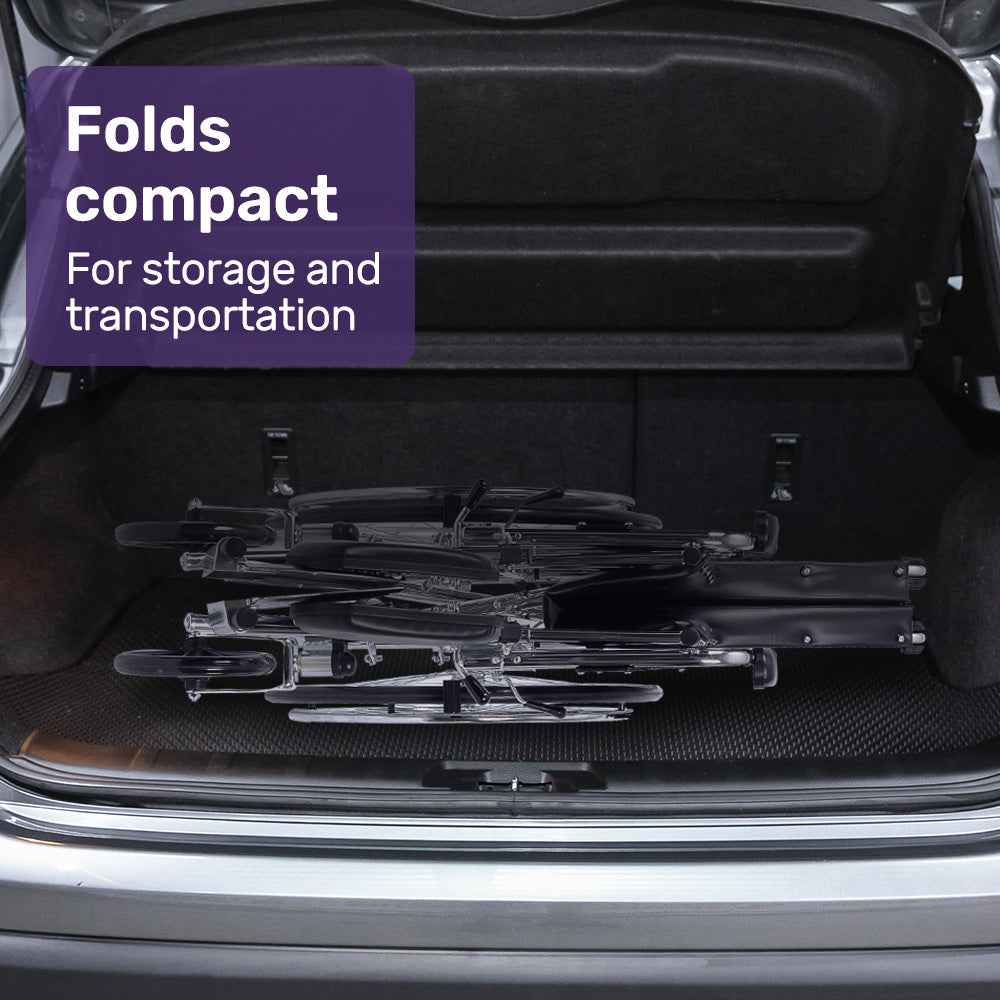 Equipmed Folding Manual Reclining Wheelchair Self Propelled, 24  Rear Wheels, Chrome Steel Frame, 46cm Wide Seat, 100kg Capacity, Park Brakes