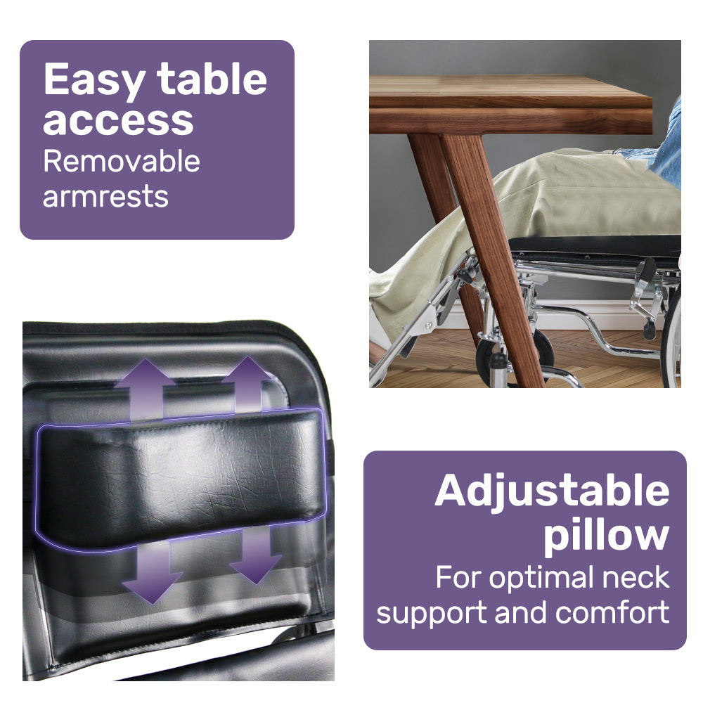 Equipmed Folding Manual Reclining Wheelchair Self Propelled, 24  Rear Wheels, Chrome Steel Frame, 46cm Wide Seat, 100kg Capacity, Park Brakes