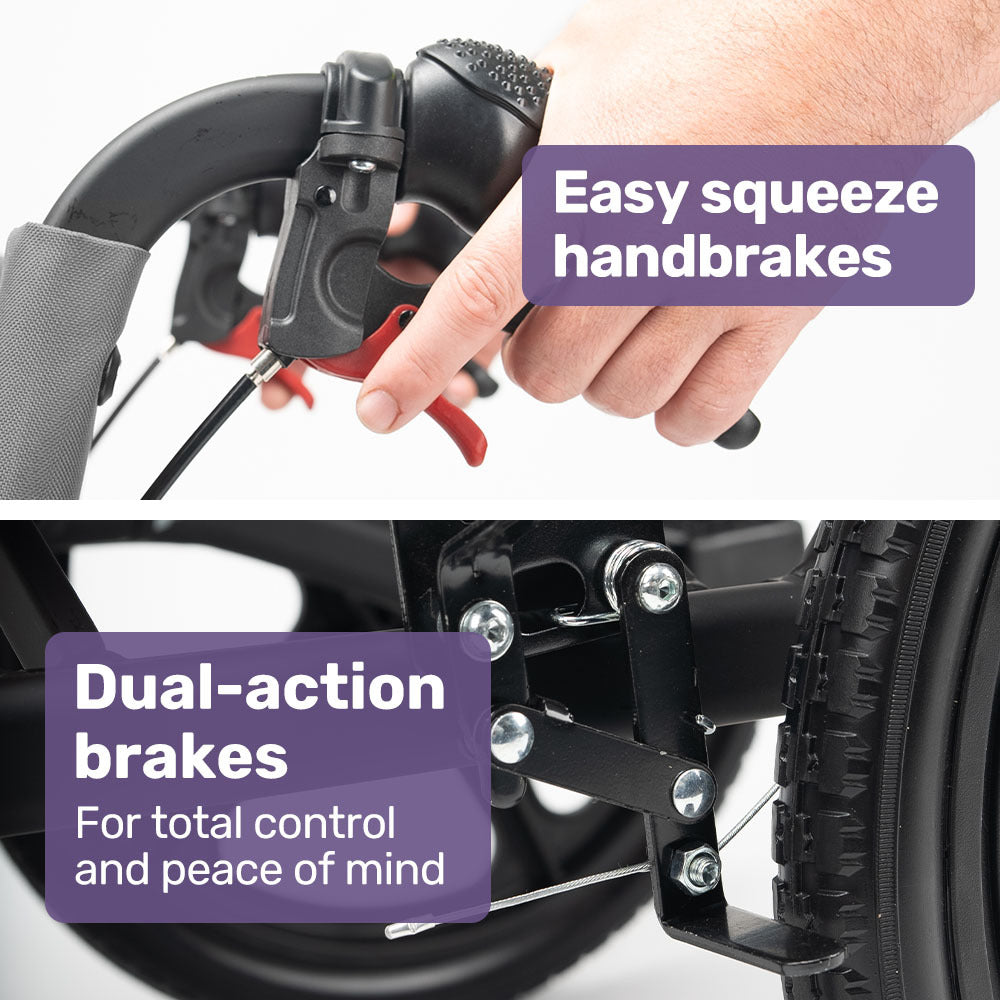 Equipmed Folding Transit Wheelchair, Lightweight Aluminium for Easy Transport, Grey