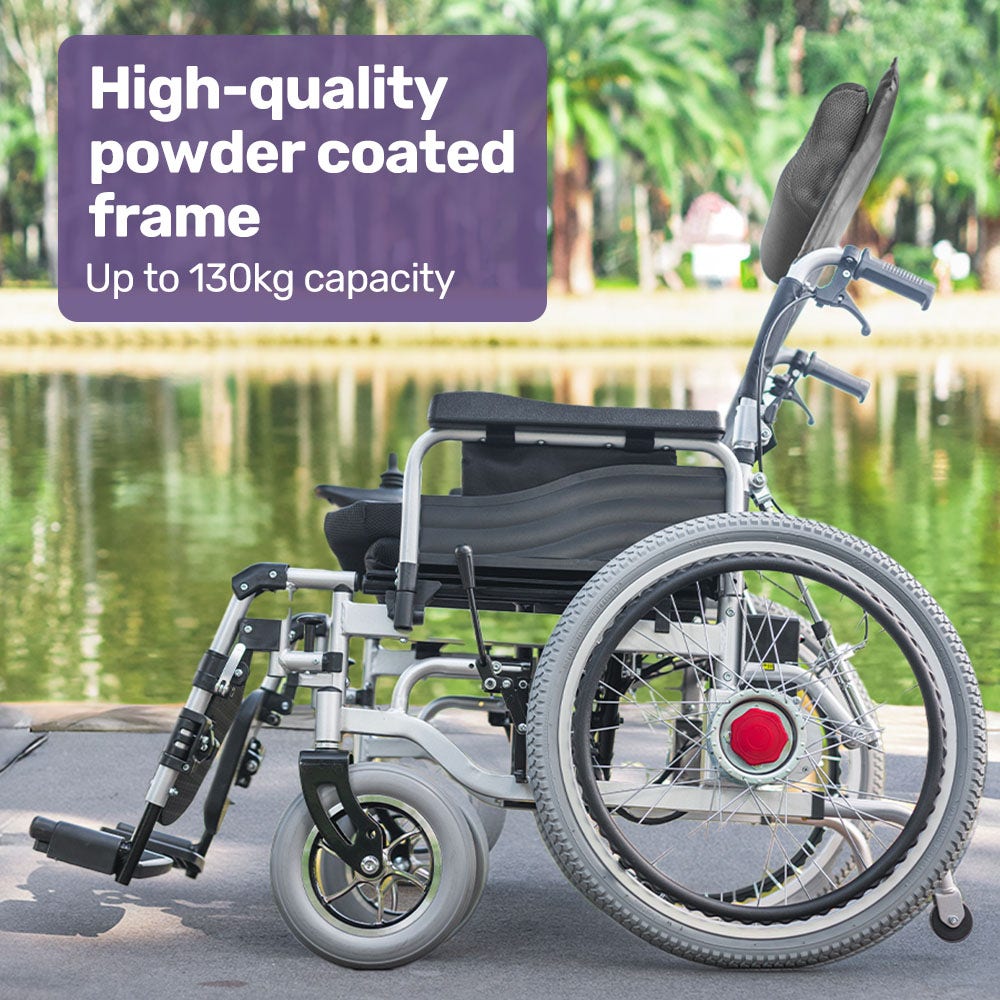 EQUIPMED Power Electric Wheelchair, XL Wide Bariatric Chair Seat, Long Range, Airline Approved, Recline Adjustment, Lithium Battery, 22  Wheels, Headrest, Black