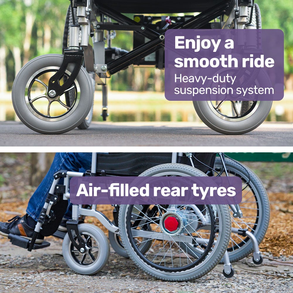 EQUIPMED Power Electric Wheelchair, XL Wide Bariatric Chair Seat, Long Range, Airline Approved, Recline Adjustment, Lithium Battery, 22  Wheels, Headrest, Black