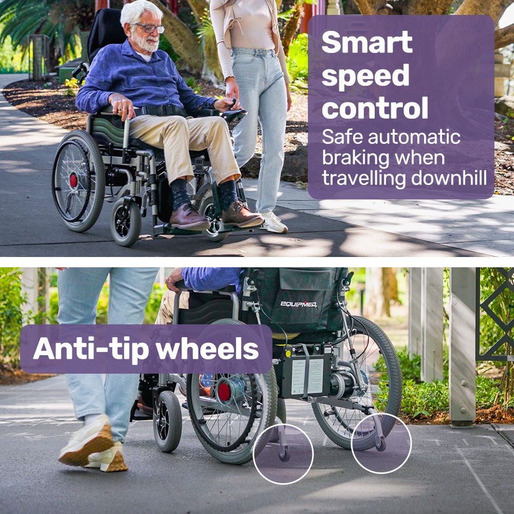 EQUIPMED Power Electric Wheelchair, XL Wide Bariatric Chair Seat, Long Range, Airline Approved, Recline Adjustment, Lithium Battery, 22  Wheels, Headrest, Black