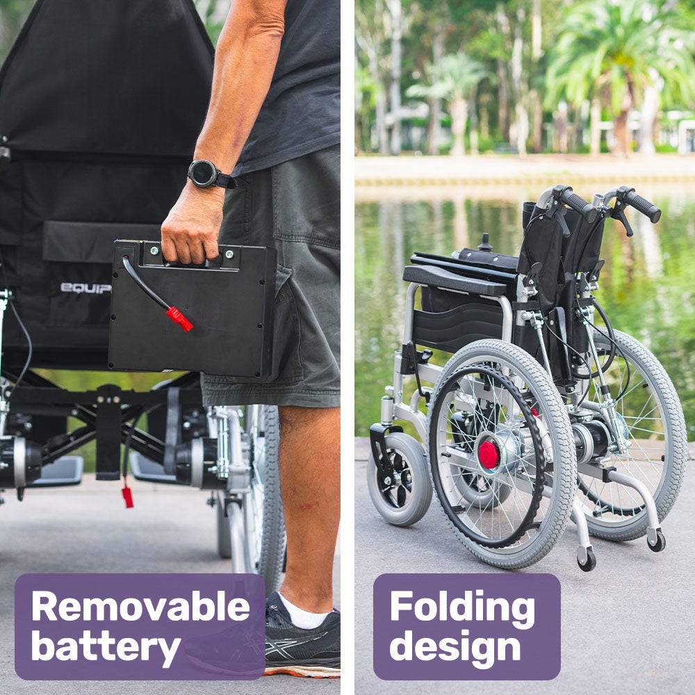 EQUIPMED Power Electric Wheelchair, XL Wide Bariatric Chair Seat, Long Range, Airline Approved, Recline Adjustment, Lithium Battery, 22  Wheels, Headrest, Black