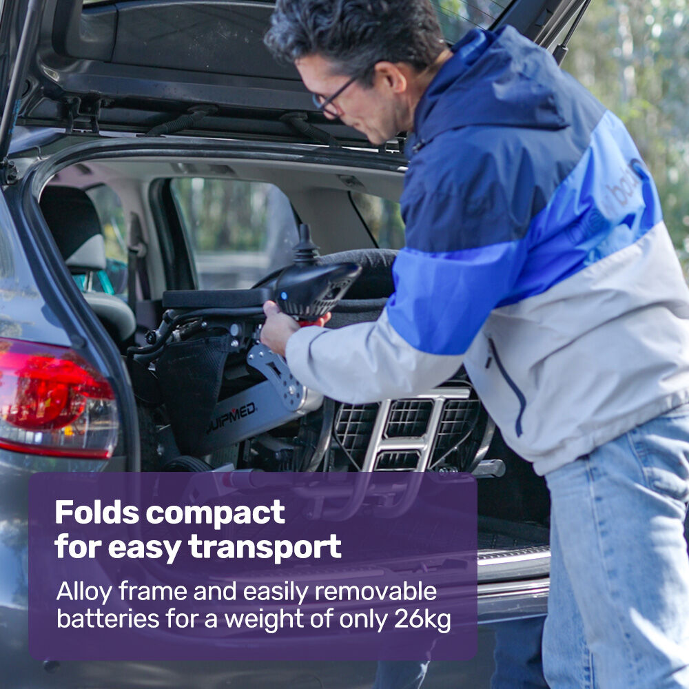 EQUIPMED Power Electric Wheelchair, Airline Approved Wheel Chair, Lightweight, Folding, Long Range, Lithium Batteries, Black & Silver