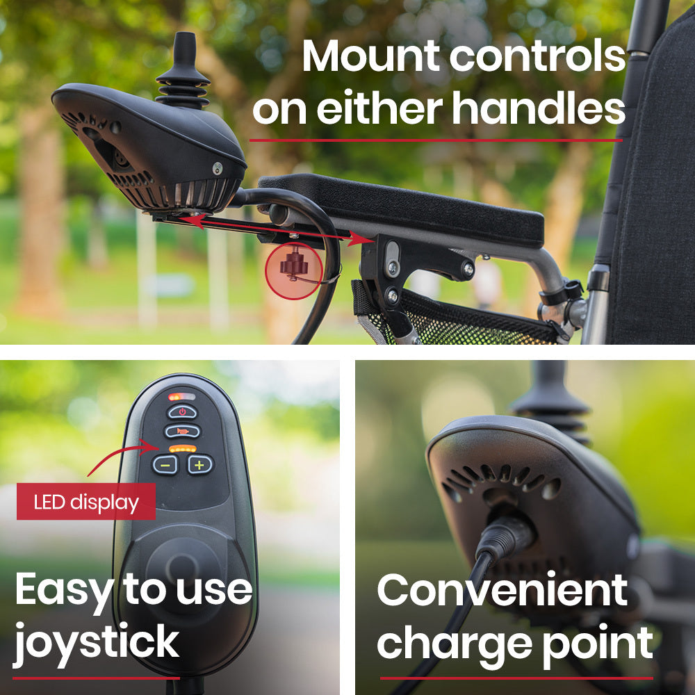 EQUIPMED Power Electric Wheelchair, Airline Approved Wheel Chair, Lightweight, Folding, Long Range, Lithium Batteries, Black & Silver