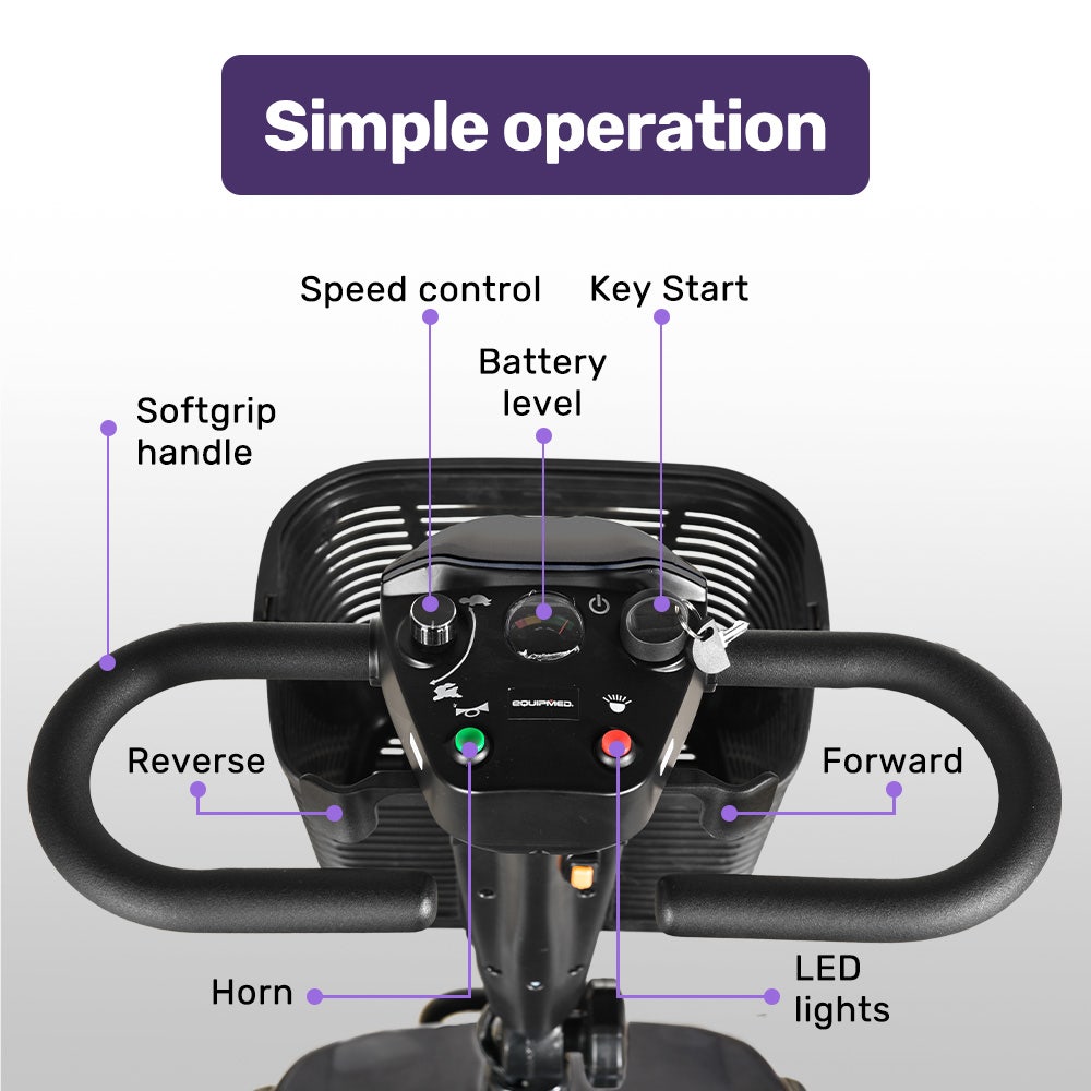 EQUIPMED FreeLite+ Mid-Sized Foldable Electric Mobility Scooter, Lithium Battery, Long Range and Easy Charging, Grey