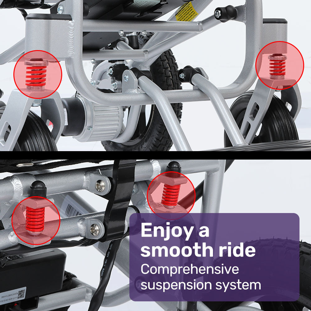 EQUIPMED Ultra-Light Power Wheelchair, Tight Turning, Airline Approved, ARTG Certified, Aluminium Frame, Lithium Battery, Brown