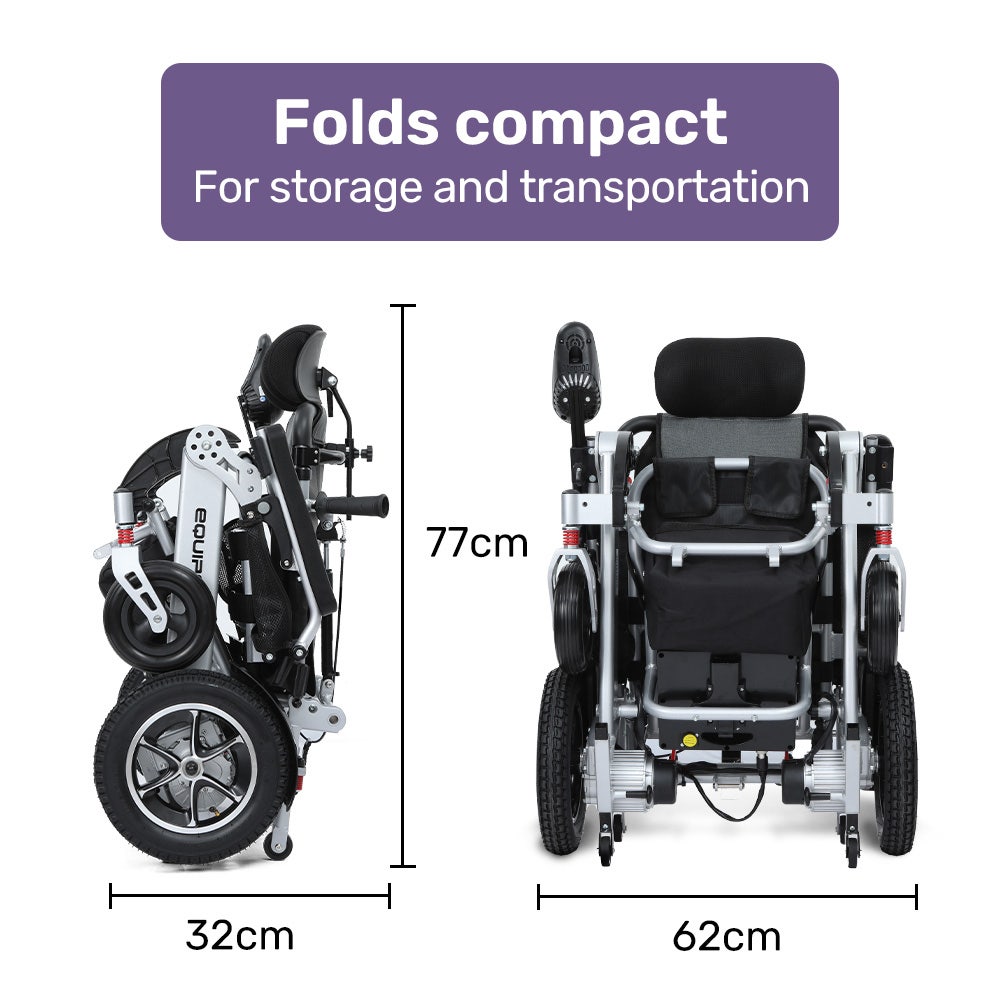 EQUIPMED Power Electric Wheelchair, Folding, Airline Approved, ARTG Certified, Recline Adjustment, Headrest, Aluminium Frame, Lithium Battery