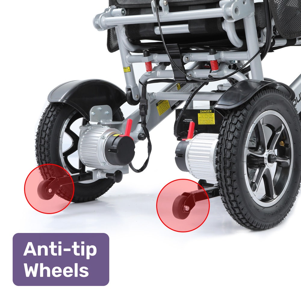 EQUIPMED Power Electric Wheelchair, Folding, Airline Approved, ARTG Certified, Recline Adjustment, Headrest, Aluminium Frame, Lithium Battery