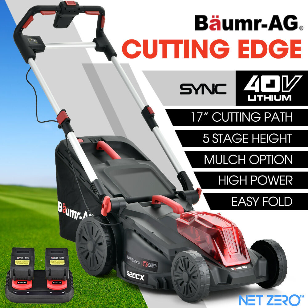 BAUMR-AG 520CX 40V SYNC 17  Cordless Lawn Mower Kit, Fast Charger, 2 x 4Ah Battery, 5 Cutting Heights, Adjustable Ergonomic Handle, Mulching Option